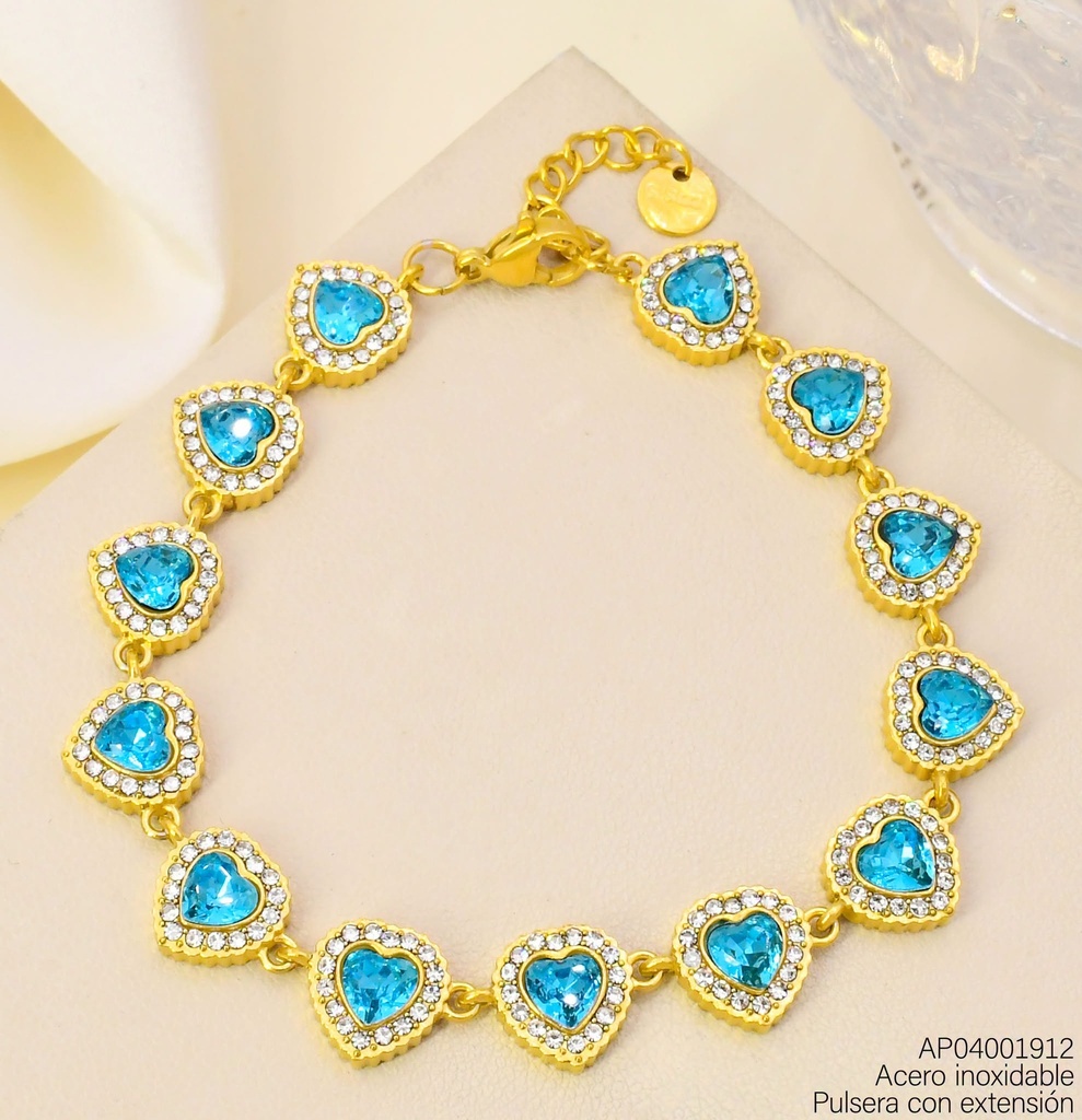 PULSERA CORAZONES ZIRC CELESTE KB216321 (KS26)