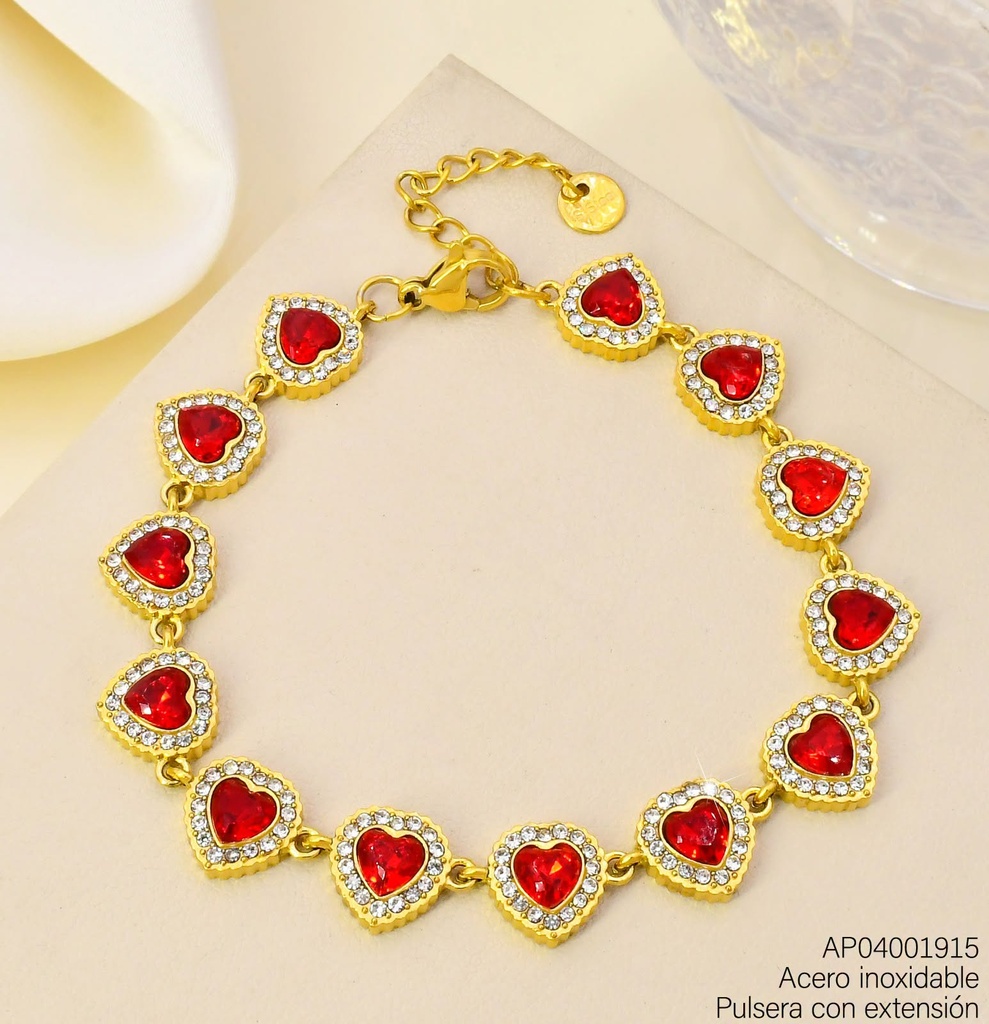 PULSERA CORAZONES ZIRC ROJA KB216324 (KS26)