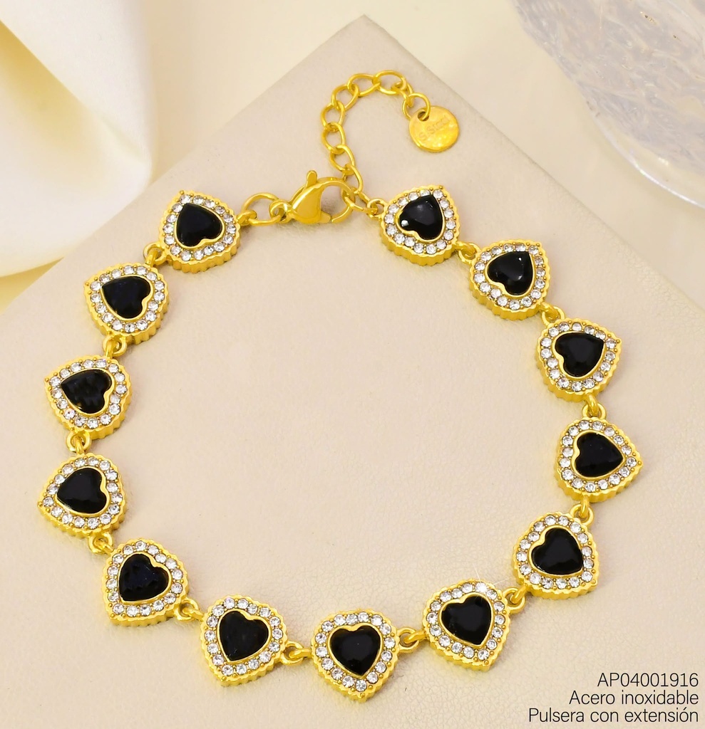 PULSERA CORAZONES ZIRC NEGRA KB216325 (KS26)