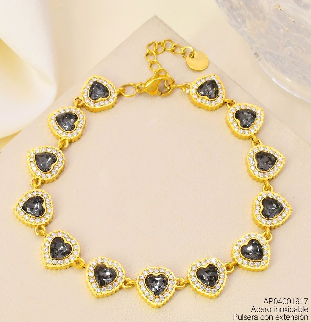 PULSERA CORAZONES ZIRC GRIS KB216326 (KS26)