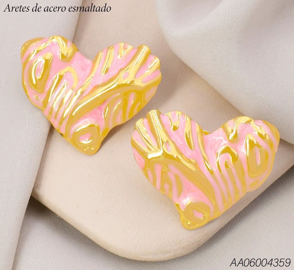 ARETES CORAZON ESMALTADO ROSADO/ DETALLES DOR KE124010 (KS26)