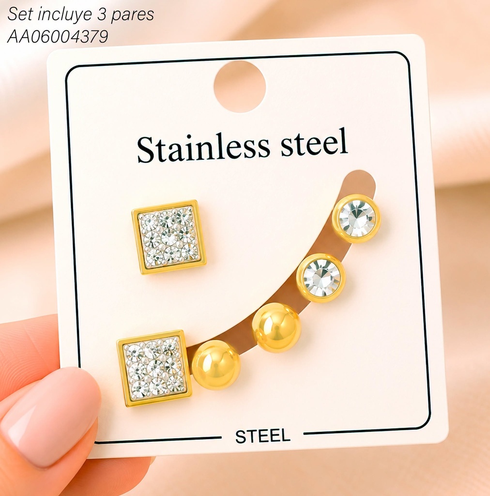 PAQ. 3 PARES ARETES CD./PELOTITA/ZIRC RD. KE134260 (KS26)