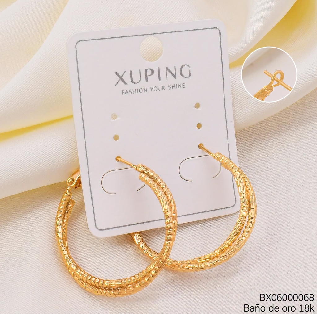 ARGOLLA BAÑO DE ORO 18K XUPING DIAMANTADA DOBLE 30MM SECCIONADA X001262309