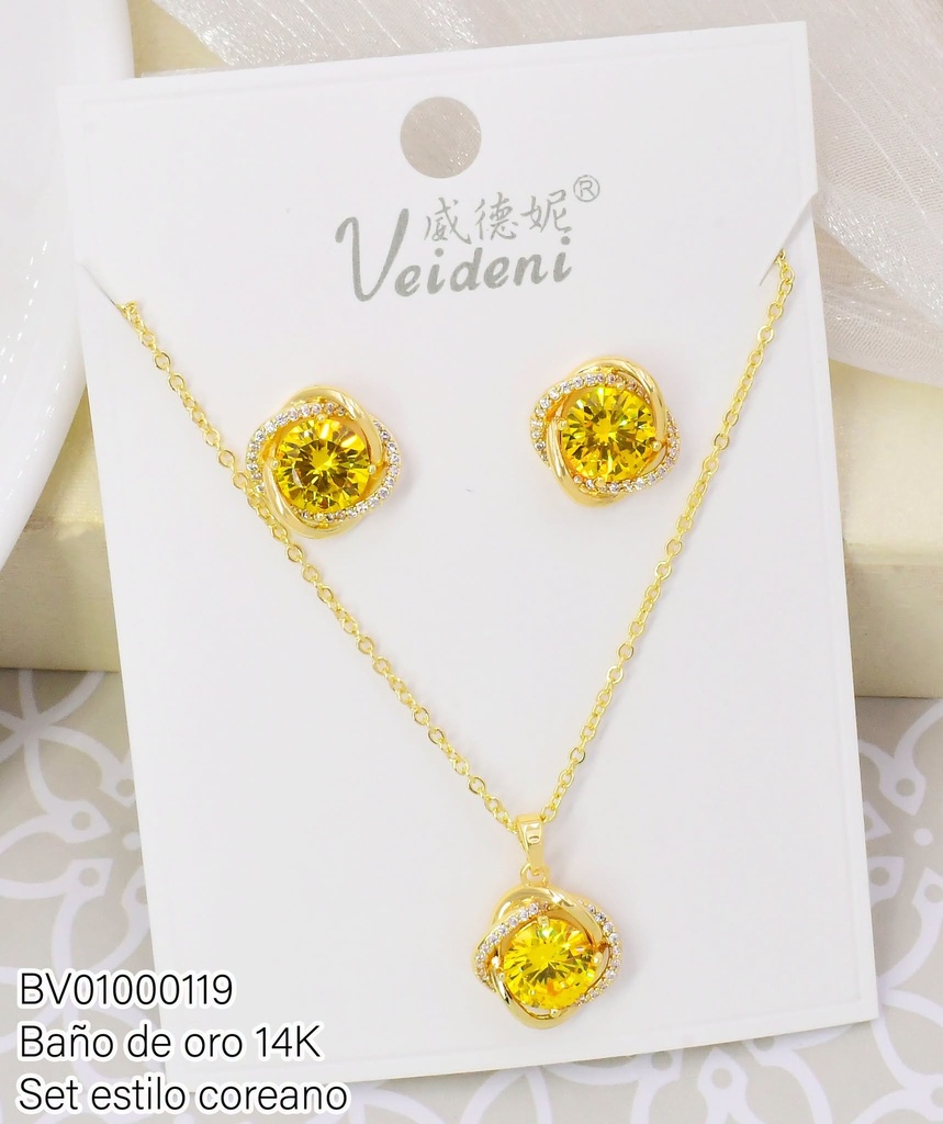 SET BAÑO DE ORO 14K.ZIRC.OV.AMARILLO C/BORDES WTZ-009 (VEI080926)