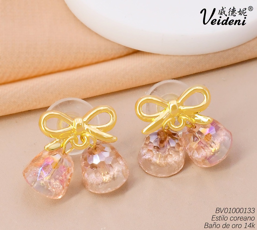 ARETES BAÑO DE ORO 14K.LAZO C/CAMPANAS MMEH-0266  (VEI080926)