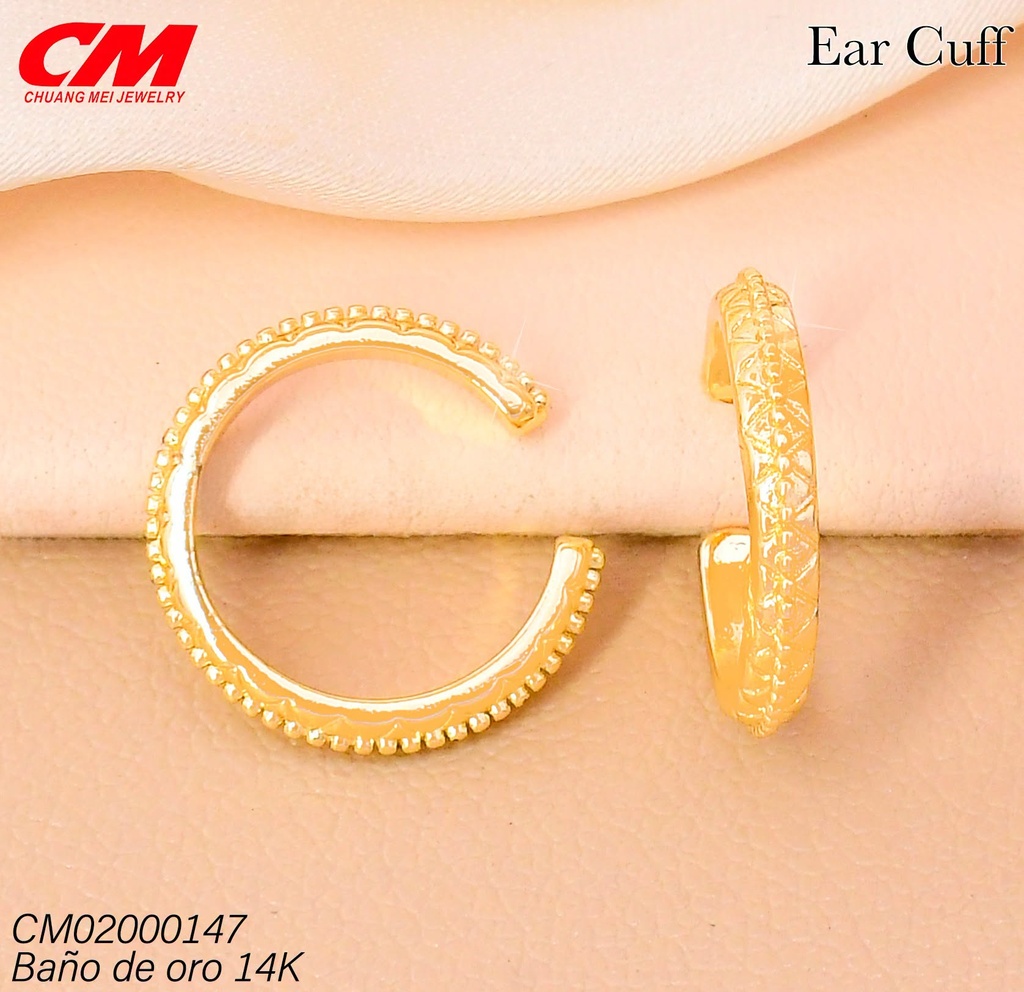 EAR CUFF BAÑO DE ORO 14K GRAB. TRIANGULAR/PUNTITOS RJ-02110003 (27A)