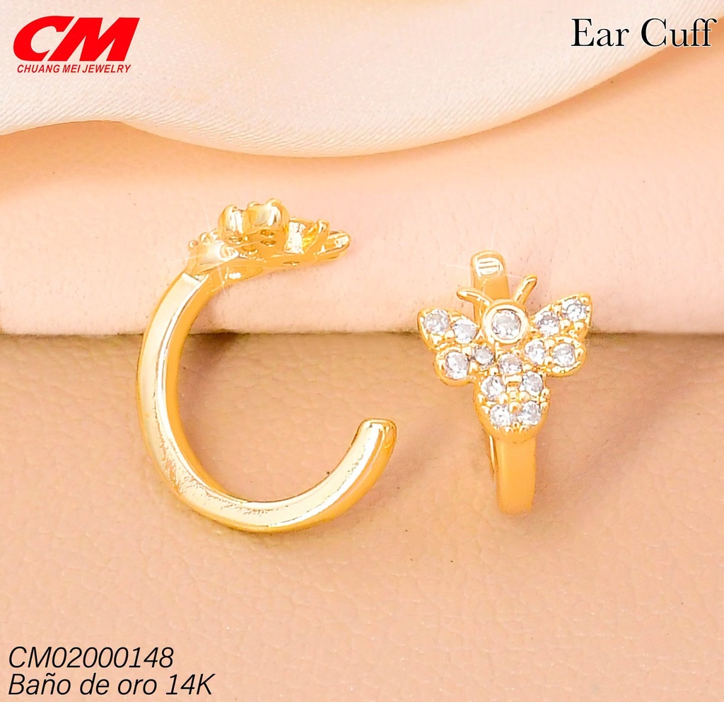 EAR CUFF BAÑO DE ORO 14K. ABEJA ZIRC. RJ-03380001 (27A)
