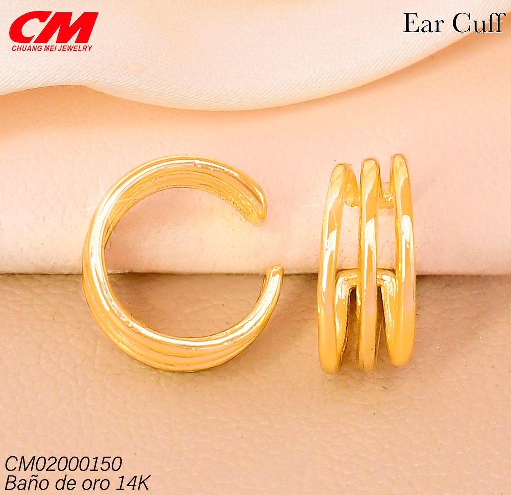 EAR CUFF BAÑO DE ORO 14K. 3 LINEAS LISAS RJ-02170004 (27A)
