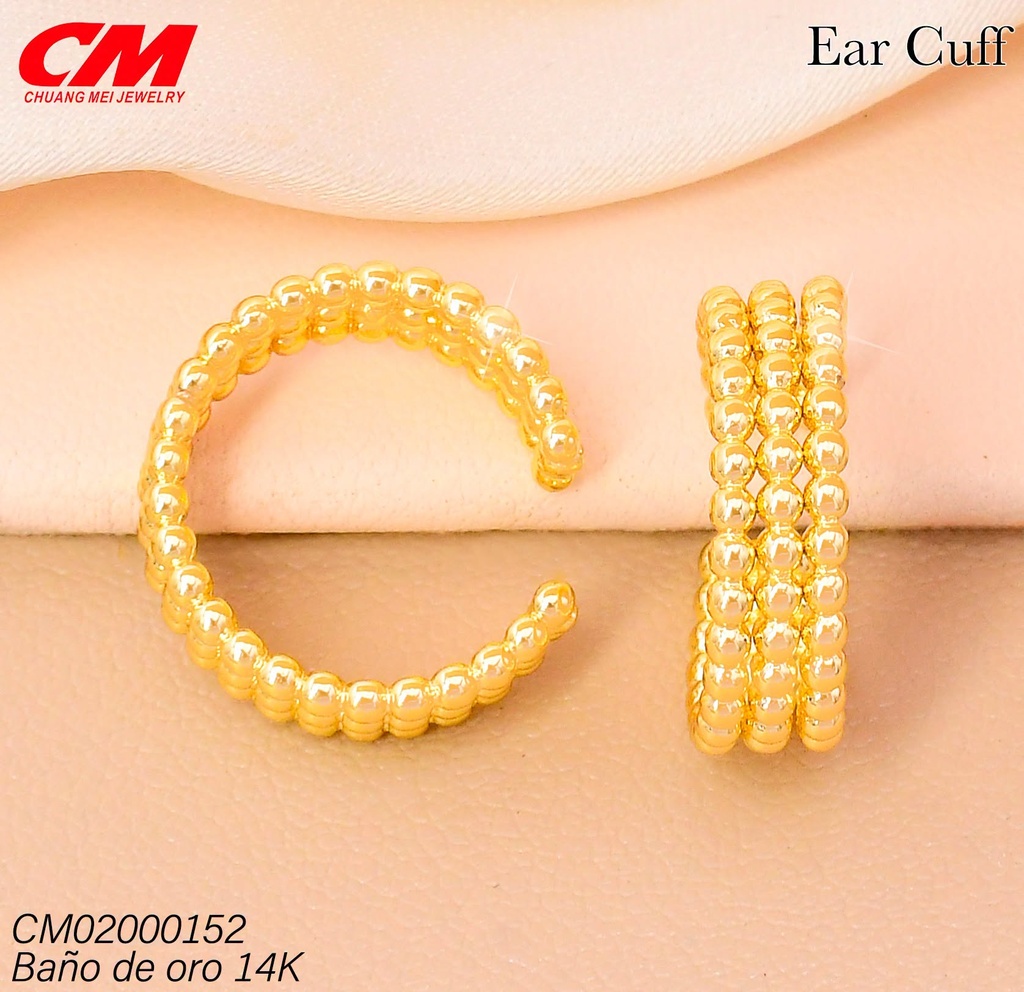 EAR CUFF BAÑO DE ORO 14K. 3 LINEAS PELOTITAS RJ-02770003 (27A)