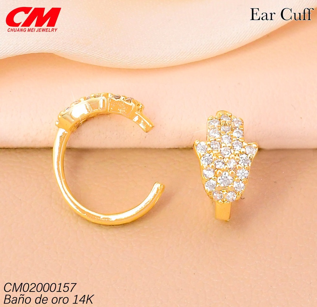 EAR CUFF BAÑO DE ORO 14K. MANO ZIRC. RJ-01760003 (27A)