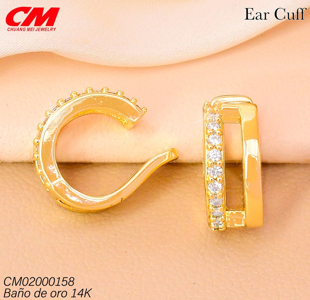 EAR CUFF BAÑO DE ORO 14K. LINEA LISA/LINEA ZIRC. RJ-01900002 (27A)