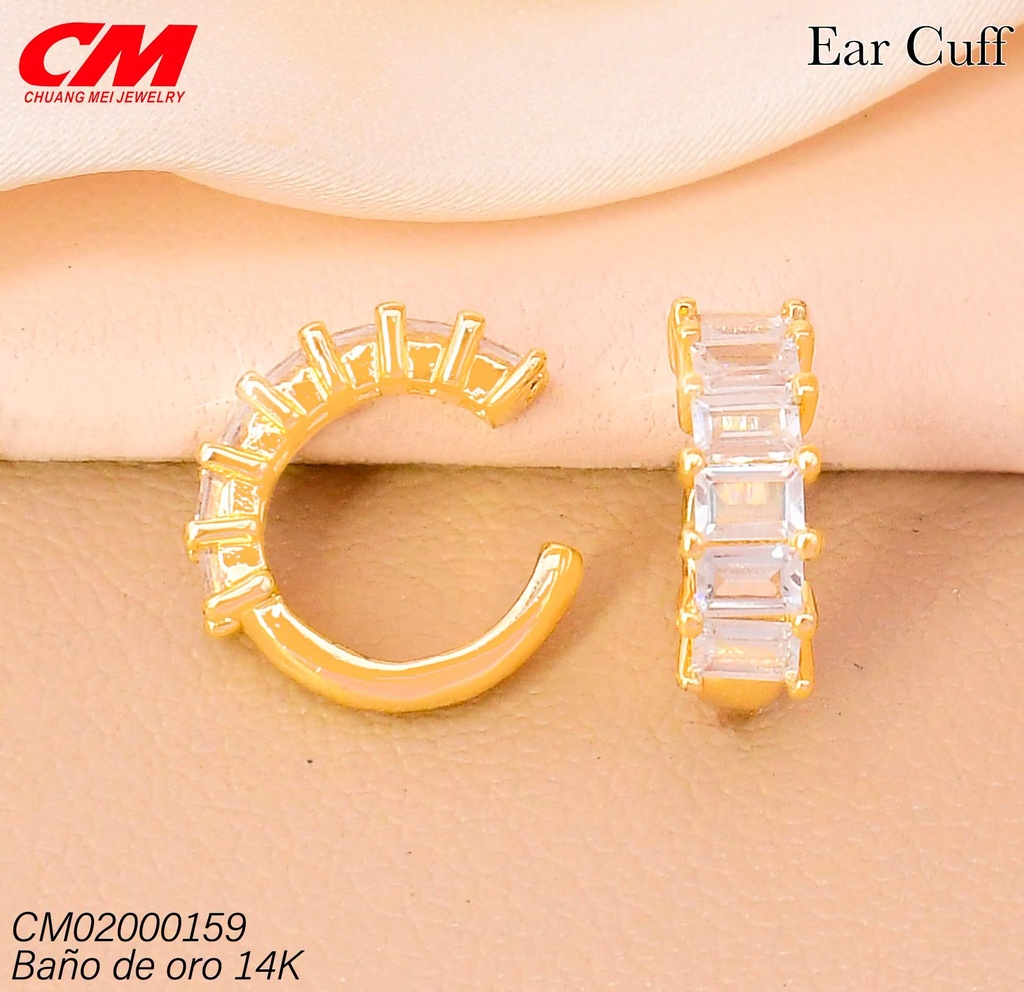 EAR CUFF BAÑO DE ORO 14K. LINEA ZIRC RECT. CRISTAL RJ-04150001 (27A)