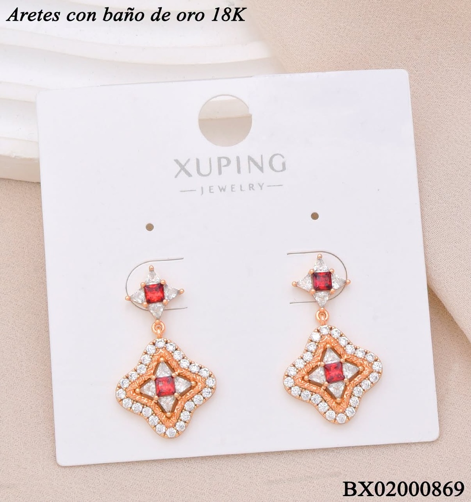 ARETES BAÑO DE ORO 18K. XUPING ESTRELLA DE COLGAR ZIRCON. CRISTAL/ROJO (XAG)