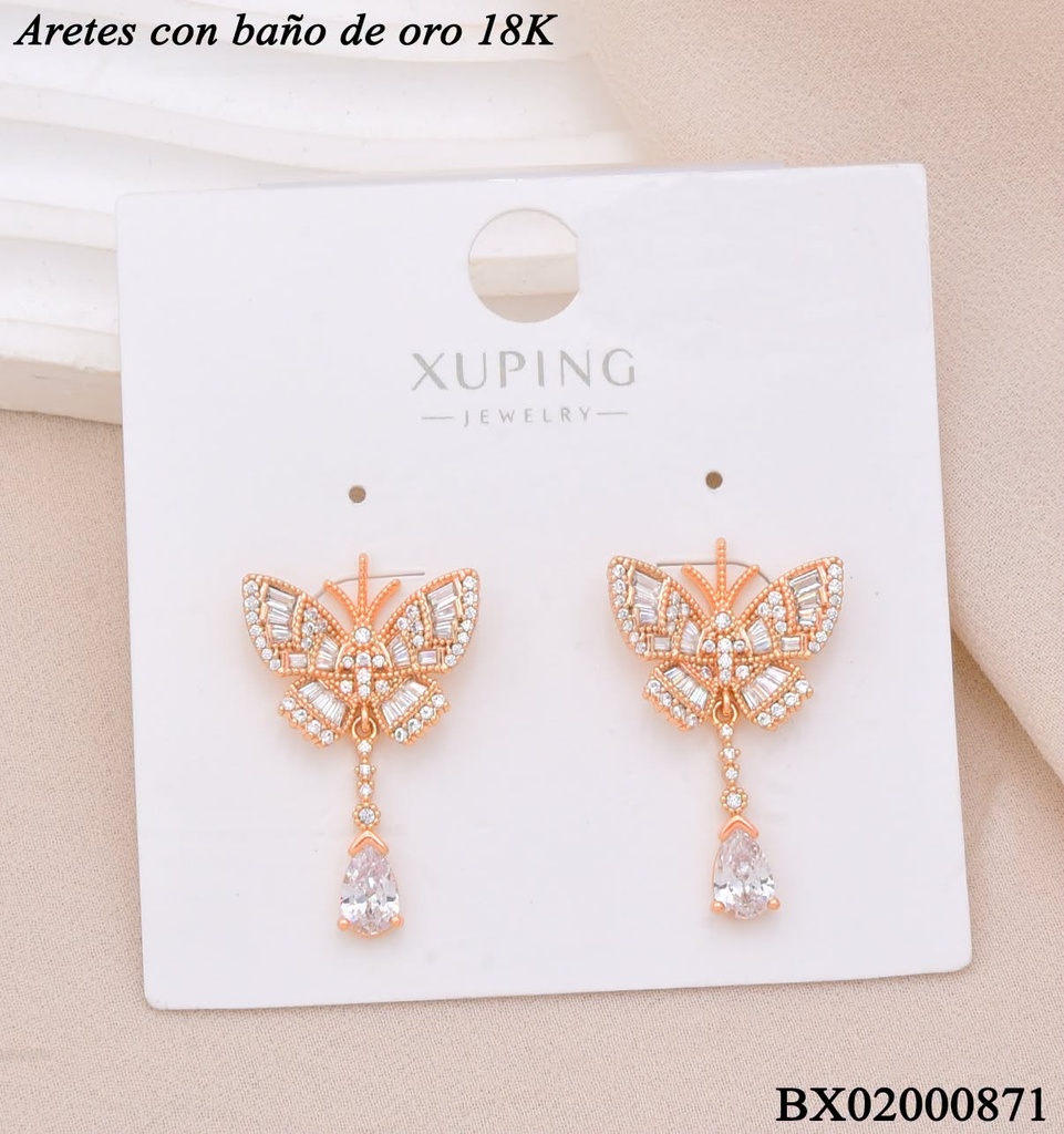 ARETES BAÑO DE ORO 18K. XUPING MARIPOSA/GOTA ZIRCON. CRISTAL  (XAG)