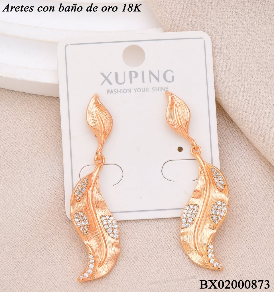 ARETES BAÑO DE ORO 18K. HOJAS CON ZIRCON. CRISTAL (XAG)