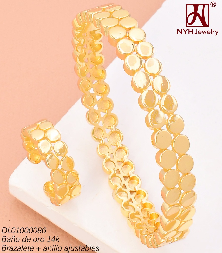 BRAZALETE C/ANILLO AJUST. BAÑO DE ORO 14K. RD CIRCULOS KY1158A (DEL1)