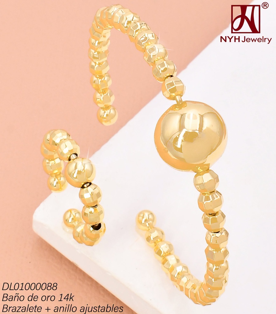 BRAZALETE AJUST. C/ANILLO AJUST. CIRCULOS PEQUEÑOS/1 GRANDE BAÑO DE ORO 14K. YS321A (DEL1)