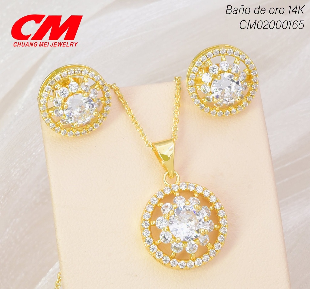 SET BAÑO DE ORO 14K. RD FLOR/CENTRO ZIRC. CRISTAL GT-00880002 (27A)