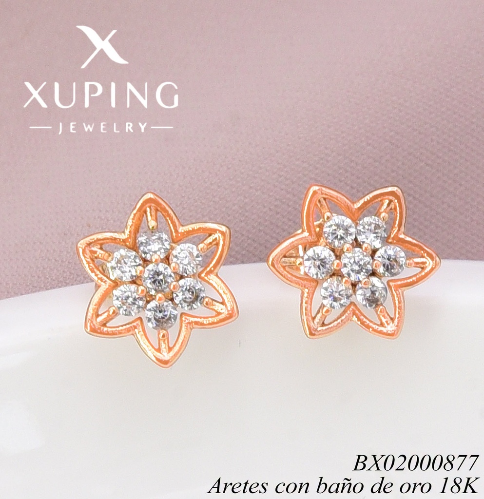 ARETES BAÑO DE ORO 18K.  FLOR ZIRC. CRISTAL  (XL230926)