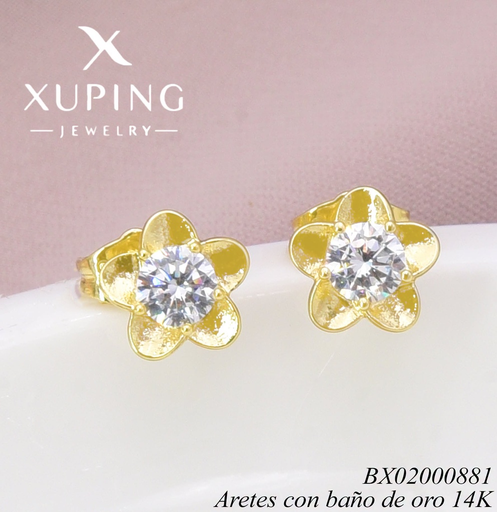 ARETES BAÑO DE ORO 14K. FLOR ZIRC. CRISTAL X001337240 27AGOS(XP)