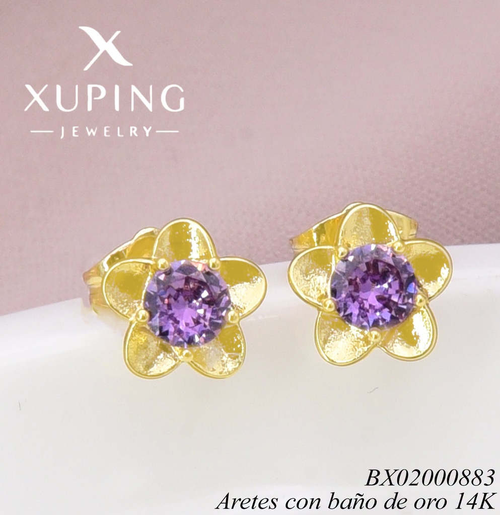 ARETES BAÑO DE ORO 14K ZIRC. LILA X001337242 (XP)