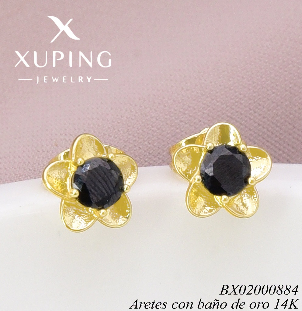 ARETES BAÑO DE ORO 14K. ZIRC NEGRA X001337245 (XP)