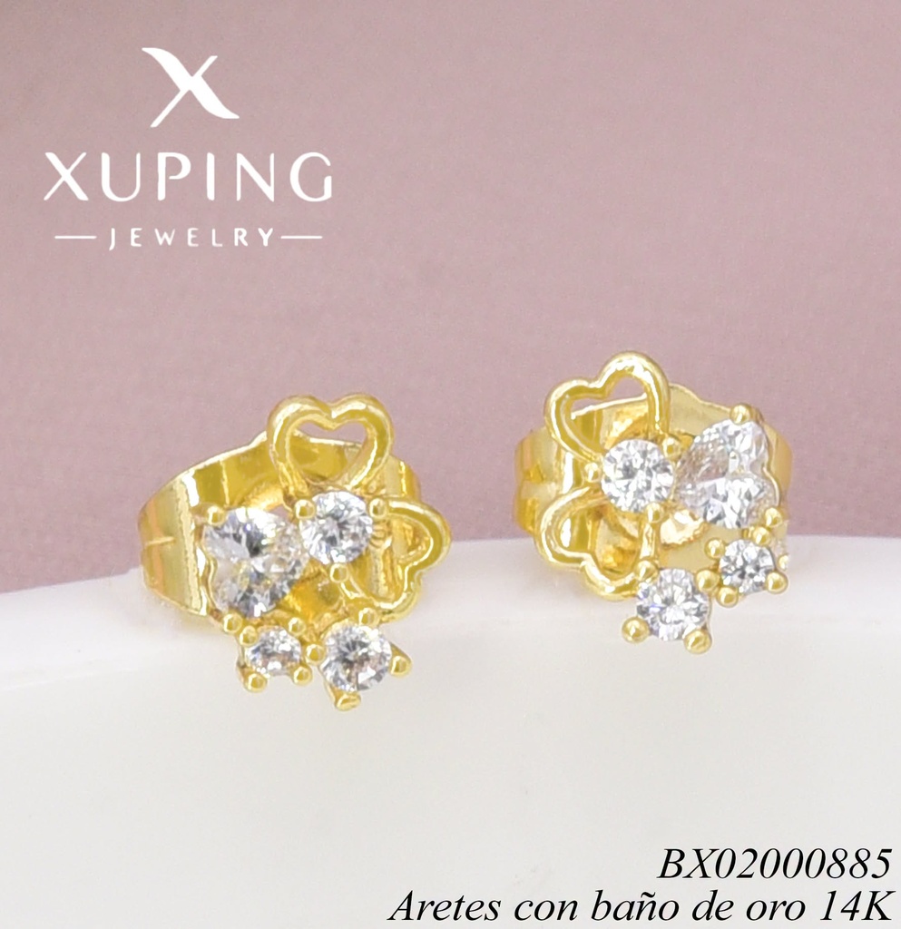 ARETES BAÑO DE ORO 14K. TREBOL / ZIRC. X001270435 27AGOS(XP)