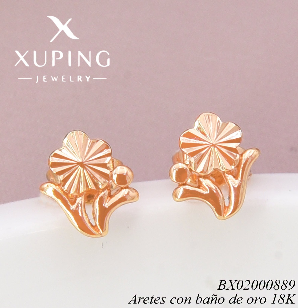 ARETES BAÑO DE ORO 18K. FLOR RAYADA  (XL230926)