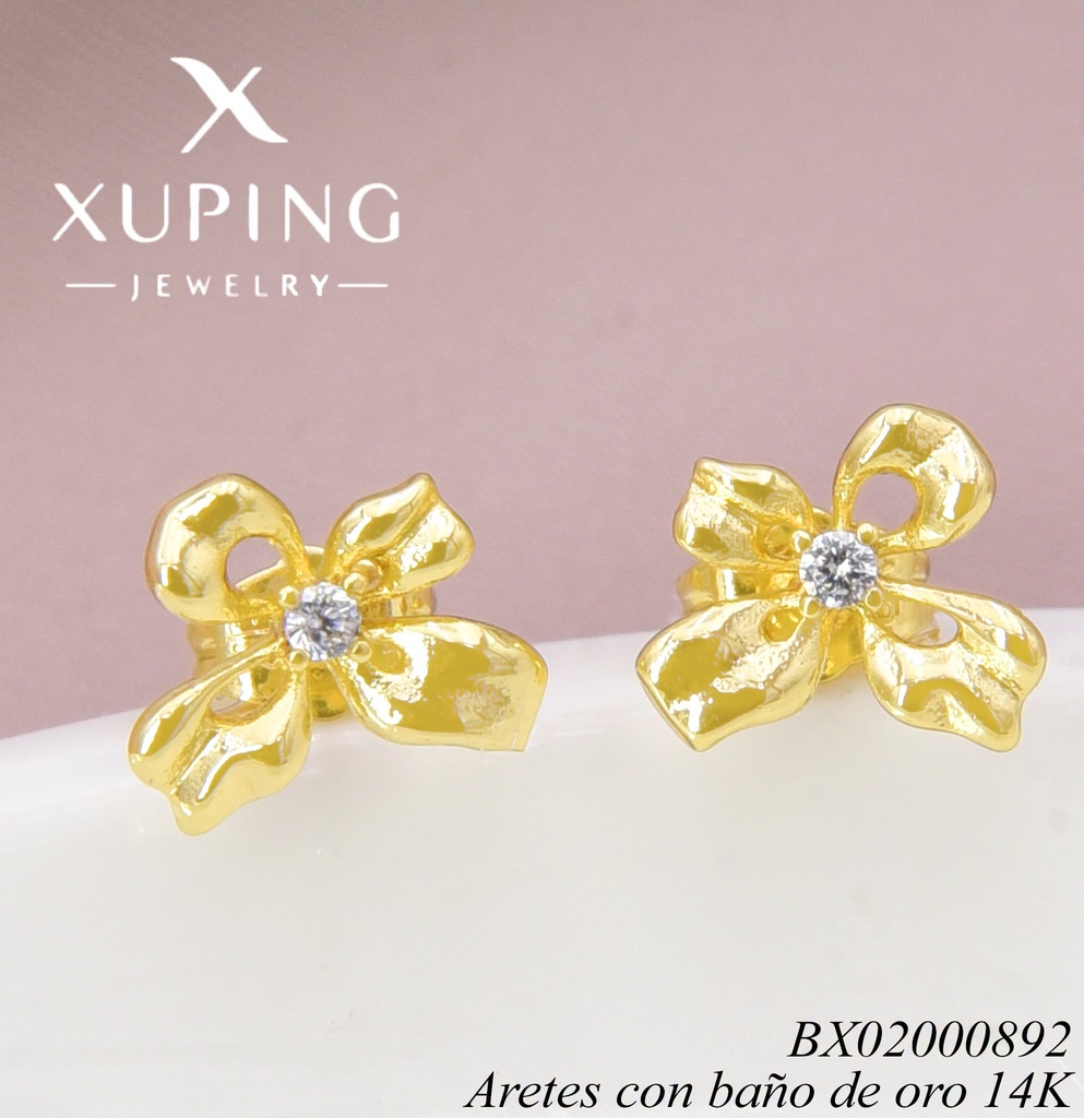 ARETES BAÑO DE ORO 14K. LAZO ZIRC CENTRO (XAG)