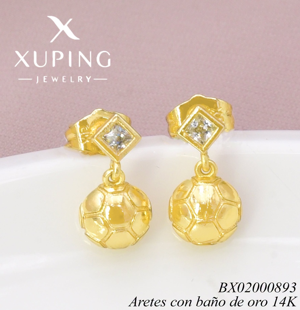 ARETES BAÑO DE ORO 14K ZIRC CD. / BALON COLGANTE (XAG)