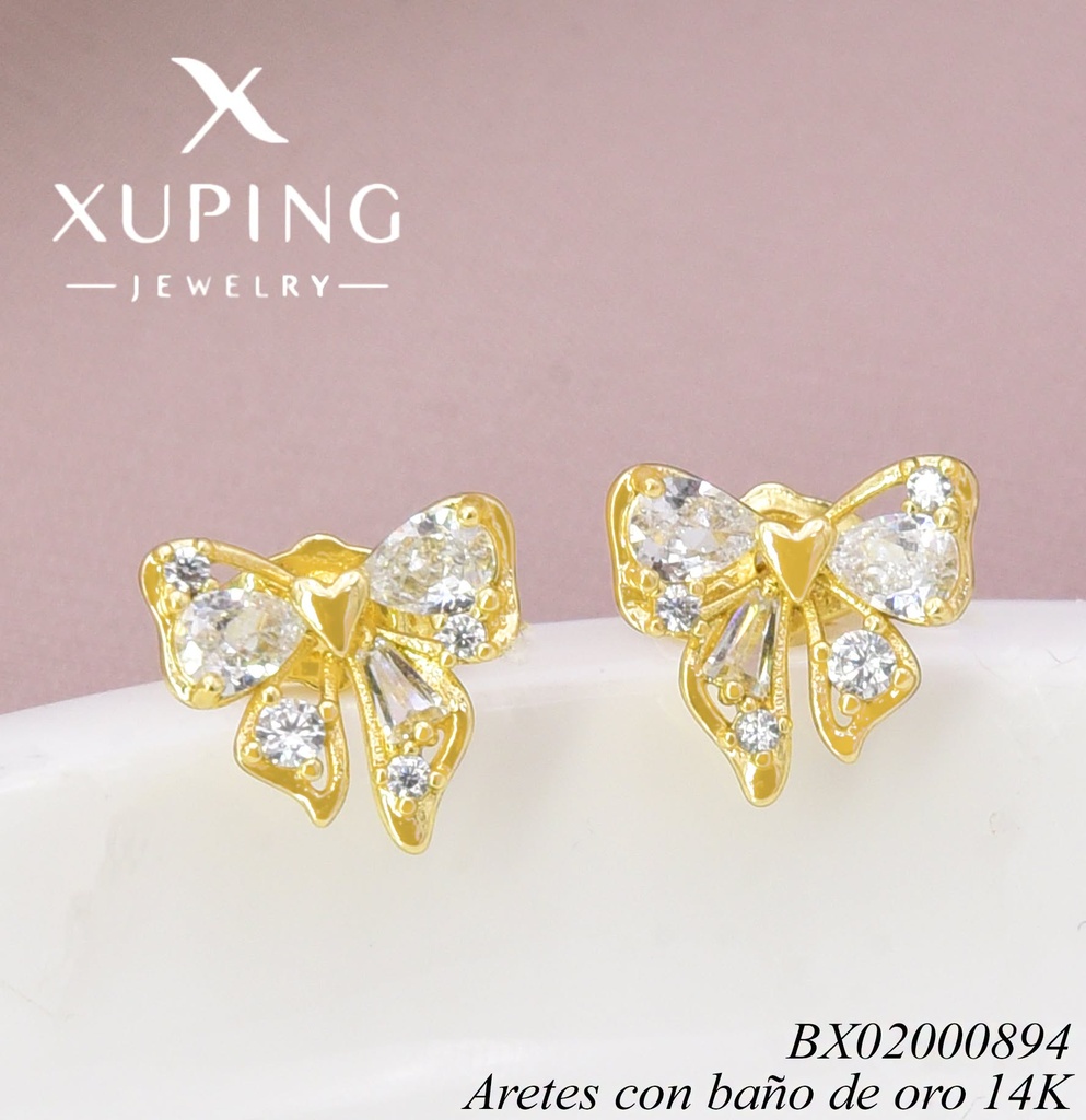ARETES BAÑO DE ORO 14K. LAZO ZIRC. (XAG)