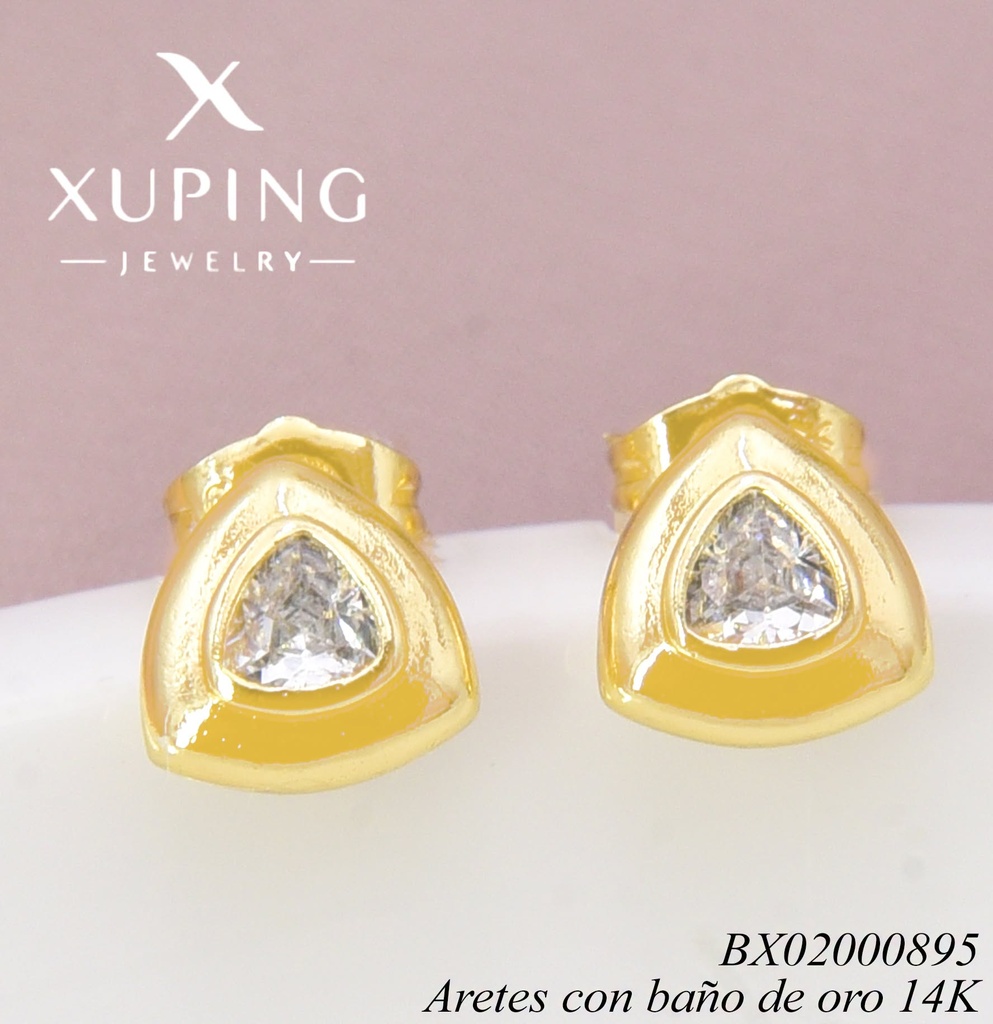 ARETES BAÑO DE ORO 14K. DISEÑO TRIANGULAR ZIRC CENTRO (XAG)