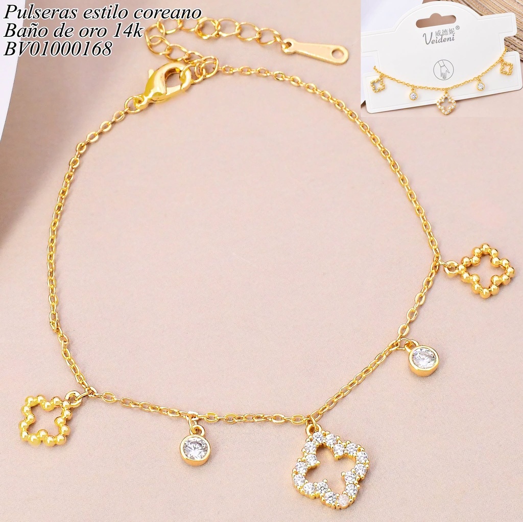 PULSERA BAÑO DE ORO 14K. CON COLGANTE CROQUI VAN CLEEF SL-0169 (VEI080926)
