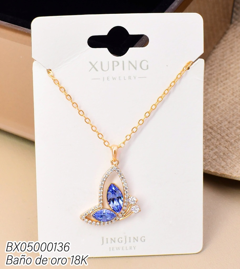 CADENA BAÑO DE ORO 18K. MARIPOSA VISTA LATERAL CELESTE ZNMY-0011 (XL230926)