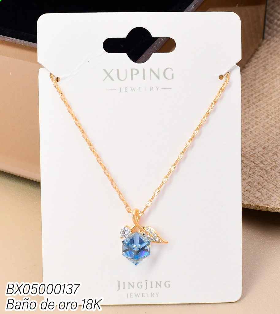 CADENA BAÑO DE ORO 18K. ZIRC. CD. CELESTE/HOJITA ZIRC. (XL230926)