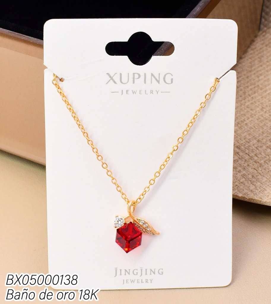 CADENA BAÑO DE ORO 18K. ZIRC. CD. ROJA/HOJITA ZIRC. SWP2954 (XL230926)