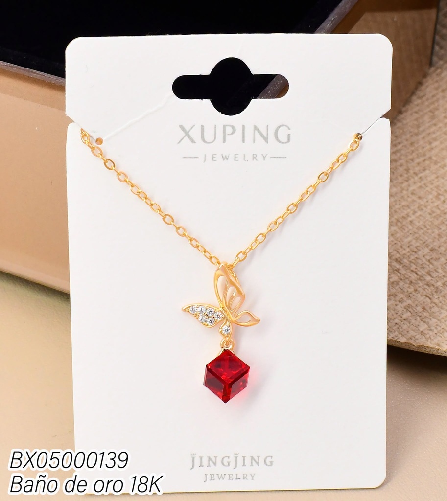 CADENA BAÑO DE ORO 18K. MARIPOSA ZIRC.MITAD CALADA /ZIRC CD. ROJA P2302187706  (XL230926)