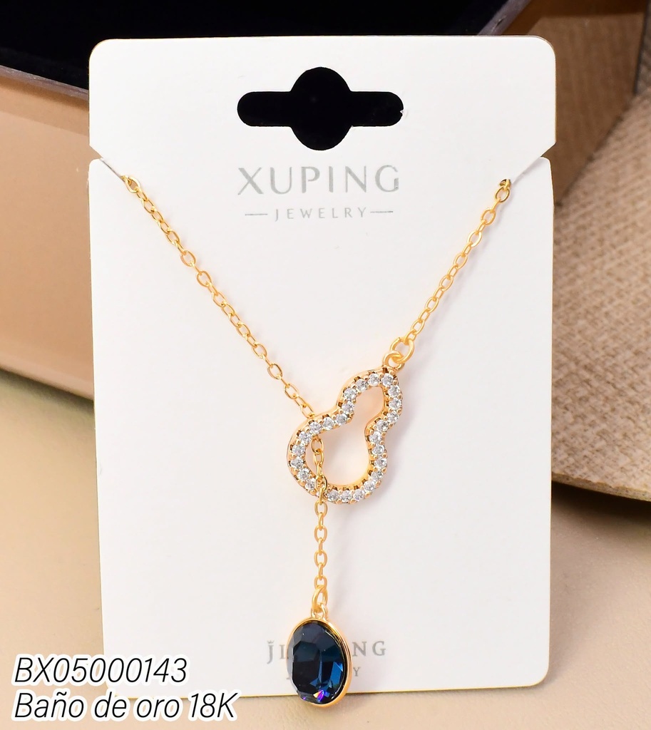 CADENA BAÑO DE ORO 18K. CROQUI ALARGADO ZIRC/ZIRC OV. AZUL ZNDX-0003 (XL230926)