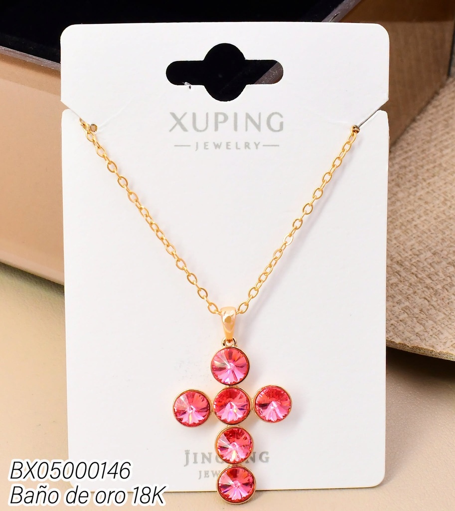 CADENA BAÑO DE ORO 18K. CRUZ ZIRC RD ROSADAS ZPYX-1577