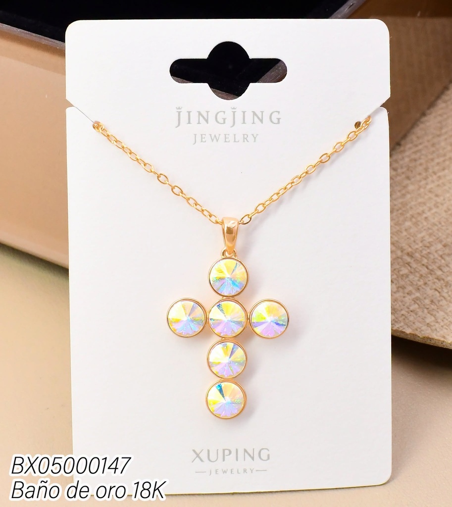 CADENA BAÑO DE ORO 18K. CRUZ ZIRC RD TORNASOL ZPYX-1577