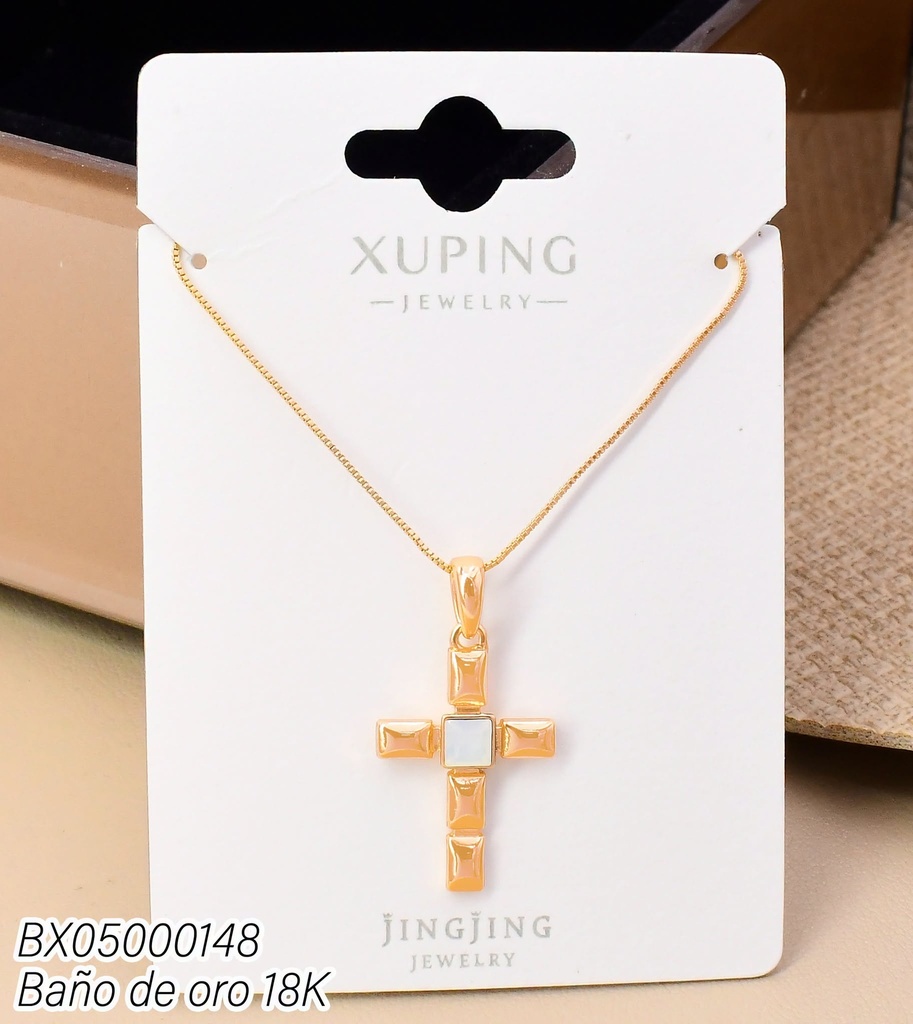 CADENA BAÑO DE ORO 18K. CRUZ SECCIONADA ZIRC BLANCA CENTRO ZPZF-0072SJ