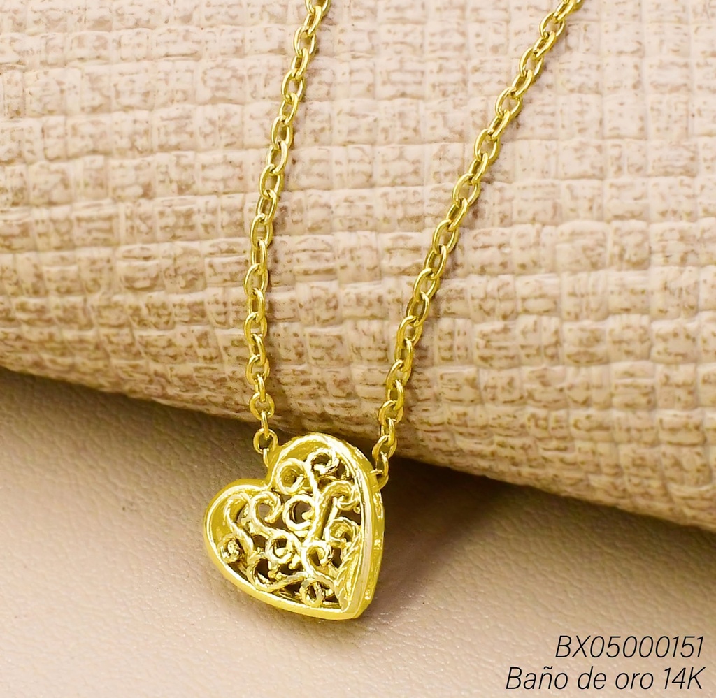 CADENA BAÑO DE ORO 14K DIJE CORAZON CALADO ZPSM-0111N