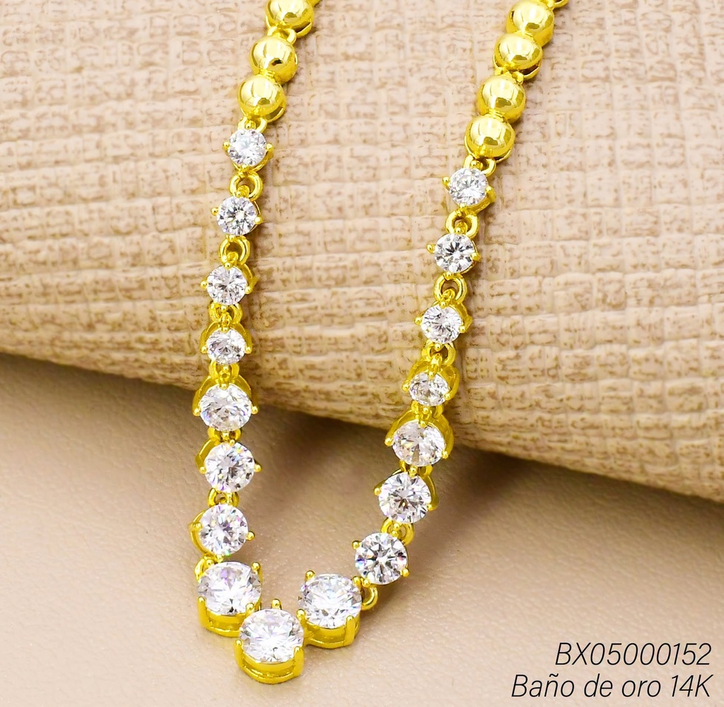 CADENA BAÑO DE ORO 14K. PELOTITAS/ZIRC RD. CRISTAL JNYX-0843