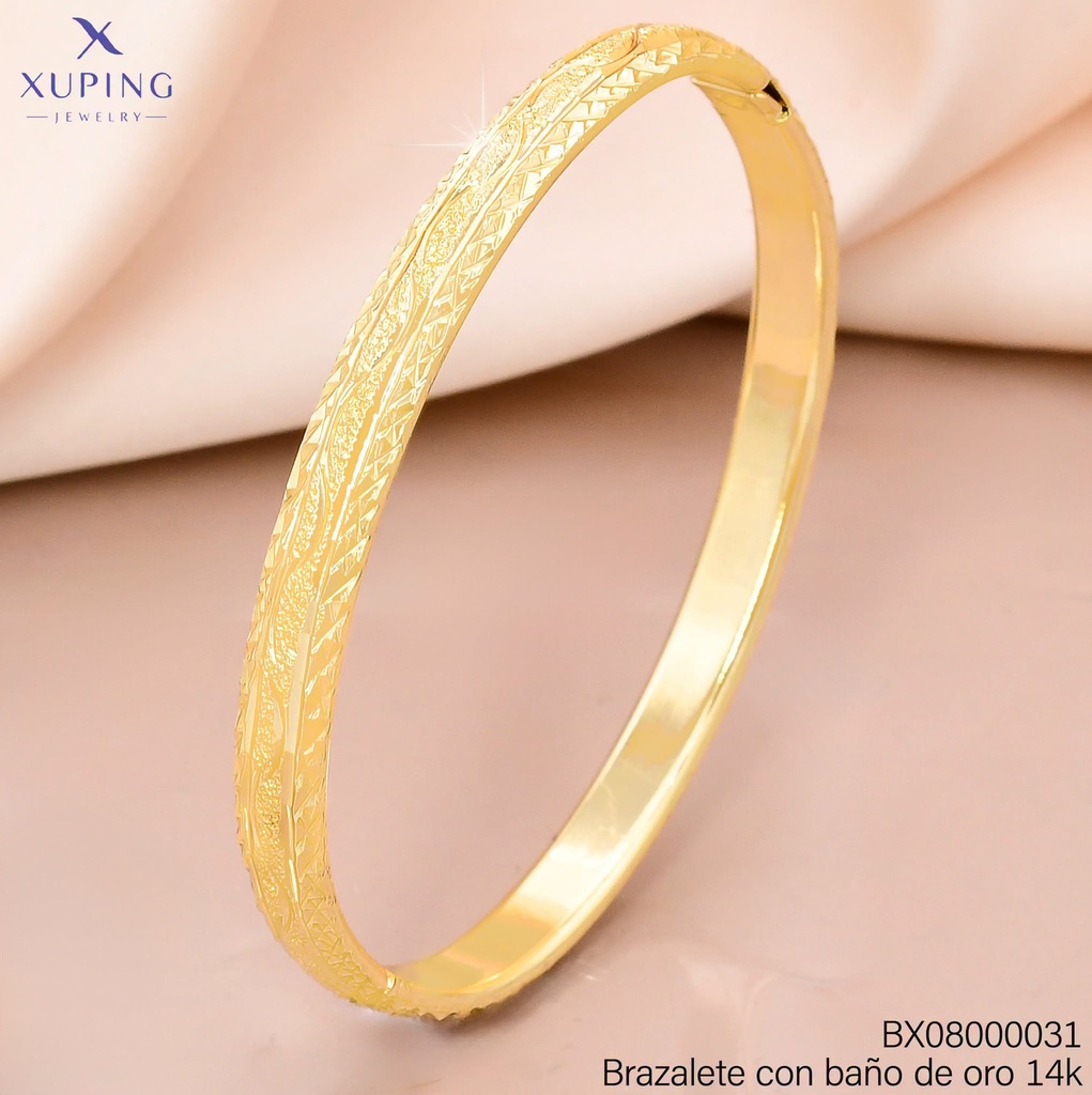 BRAZALETE BAÑO DE ORO 14K. GRAB. CURVAS/TRIANGULOS X001290324 27AGOS(XP)