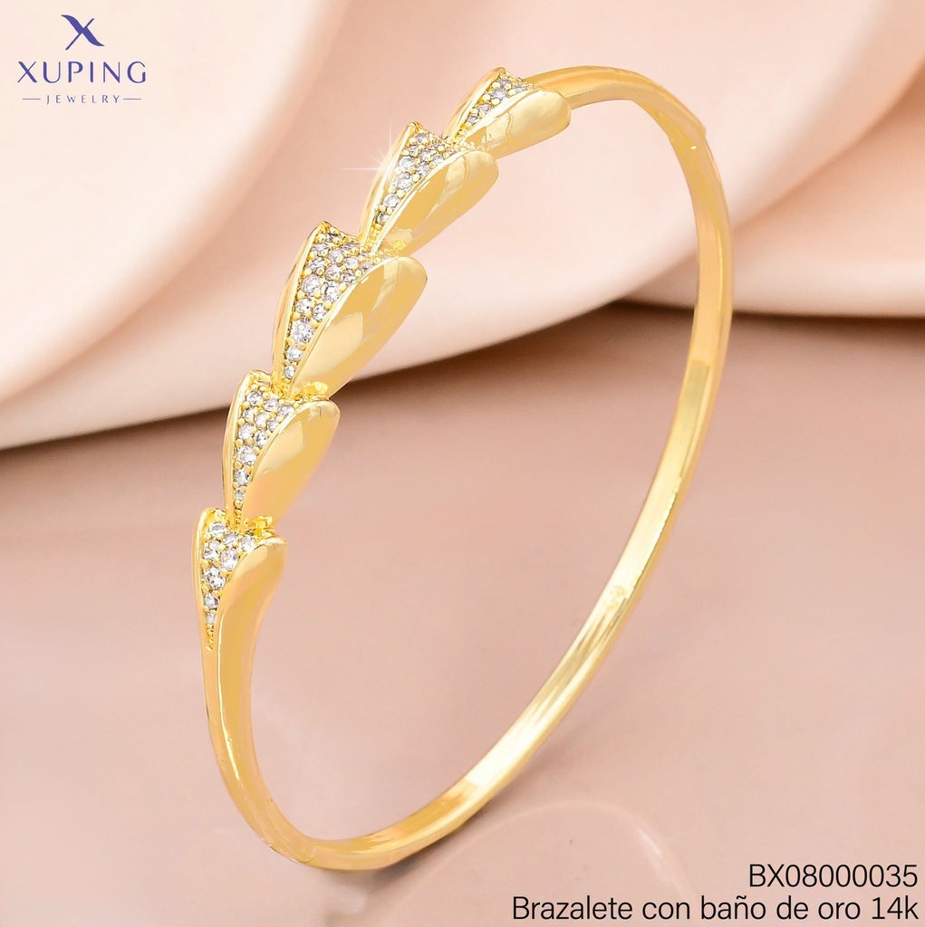 BRAZALETE BAÑO DE ORO 14K. TRIAGULOS ZIRC. X001254247 27AGOS(XP)