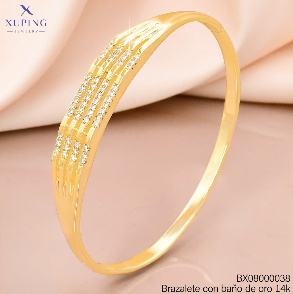 BRAZALETE BAÑO DE ORO 14K. CALADO MULTIPLES LINEAS ZIRC. X001263294 27AGOS(XP)