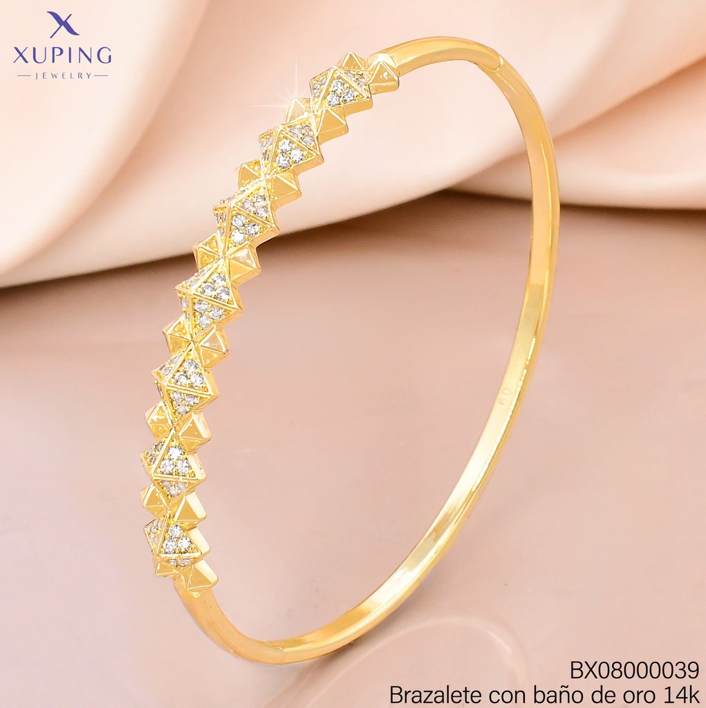 BRAZALETE BAÑO DE ORO 14K. PATRON TRIANGULAR LISOS/ZIRC. X001109073 27AGOS(XP)