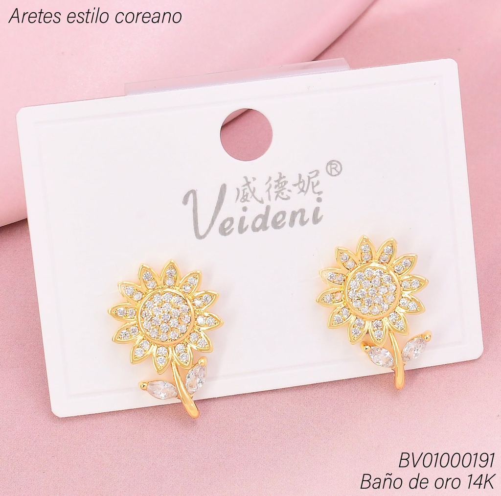 ARETES BAÑO DE ORO 14K. GIRASOL ZIRC. EH-4307 (VEI080926)