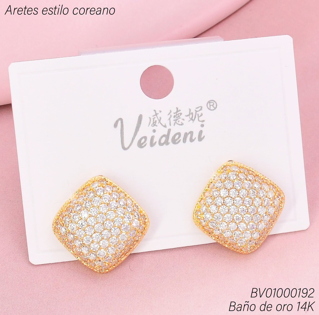 ARETES BAÑO DE ORO 14K. ROMBO ZIRC. EH-4019 (VEI080926)