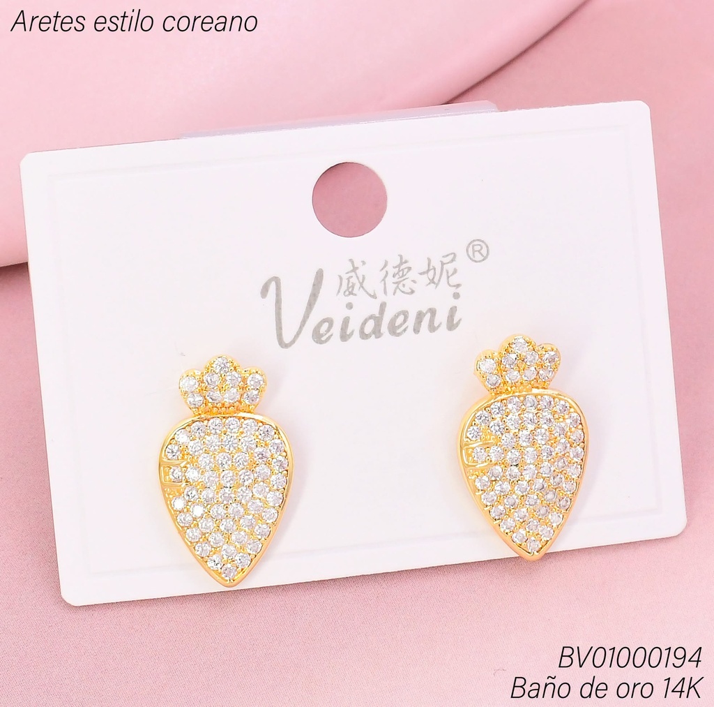 ARETES BAÑO DE ORO 14K. FRESA ZIRC. (VEI080926)